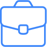 A blue and black icon of a briefcase